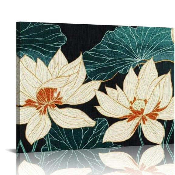 BCIIG Flowers Leaves Silk Screen Canvas Wall Art Living Room Bedroom Home Office Decor Set of 3 20x16in