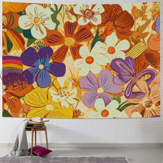 BCIIG Flowers Rainbow Colorful Tapestry Wall Hanging Unique Style for Home Wall Decor Art Living Room Bedroom Apartment Farmhouse Dorm 60x50inch