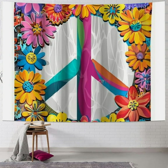 BCIIG Flowers Rainbow Peace Sign Tapestry Wall Hanging Unique Style for Home Decor - Graphic Tapestries Art for Living Room Bedroom Apartment Farmhouse Dorm 40x30inch