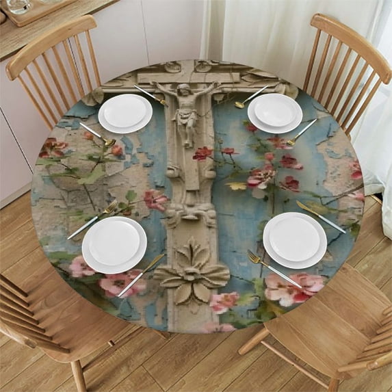 BCIIG Flowers Round Table Cover Stain Resistant and Washable Indoor Outdoor Tablecloth for Kitchen Dining Wedding Parties Full Width Single-Sided Printing 100% Polyester Fiber 54"-58