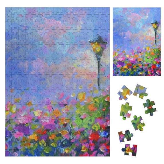 BCIIG Flowers Street Light Blue Sky Wooden Jigsaw Puzzle Vertical Challenging Difficult Wood Puzzles for Adults - Wooden Gift for Family Friends 300PCS