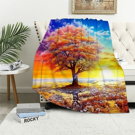 BCIIG Flowers Sunset Warm Lightweight Blanket Soft Fleece Blankets All Seasons Sofa Decor Cow Gifts 40x50in