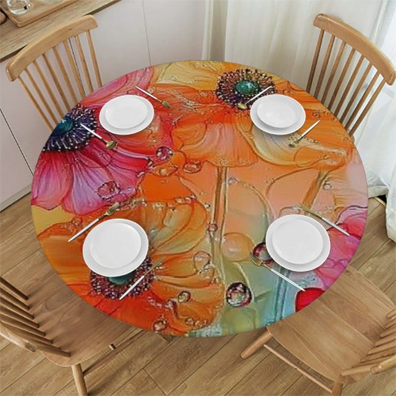 BCIIG Flowers Water Droplets Bubbles Round Tablecloth - Stain-Resistant, Waterproof for Indoor Outdoor Dining Parties, Weddings - Ideal for Picnic, Camping, Kitchen - Various Sizes Available 31"-35