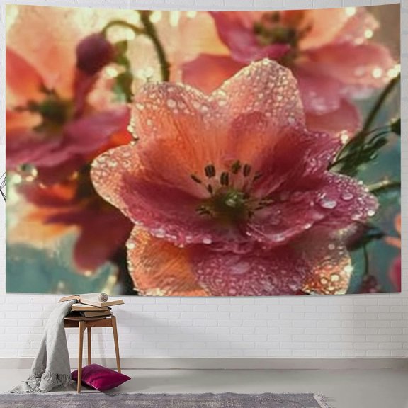 BCIIG Flowers Water Droplets Tapestry Wall Hanging Unique Style Graphic Tapestries Home Wall Decor Art for Living Room Bedroom Apartment Farmhouse Dorm 50x40inch