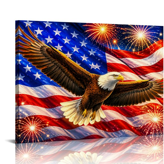 BCIIG Flying Eagle Flag Fireworks Ready An Excellent Gift Choice, Wall Art, HD Print Framed Canvas Wall Art Suitable For Living Room Bedroom Kitchen Classroom Studio Family