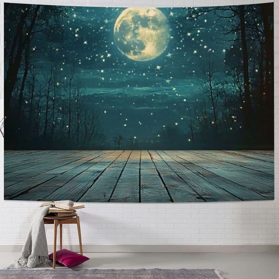 BCIIG Foggy Forest Tapestry Wall Hanging Gothic Style Dark Night Landscape Moon Fantasy Moonlight Forest Light Garland Tapestries for Living Room Bedroom Kitchen Farmhouse Decor 50x40inch