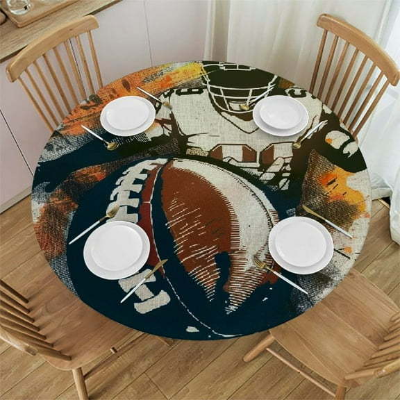 BCIIG Football Round Table Cover Stain Resistant Washable Indoor Outdoor Tablecloth Kitchen Dining Wedding Parties 100% Polyester Fiber 31-35