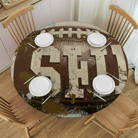 BCIIG Football Round Tablecloth 100% Polyester Fiber Stain-Resistant Washable Indoor Outdoor Table Cloth for Restaurants Weddings Parties 31"-35