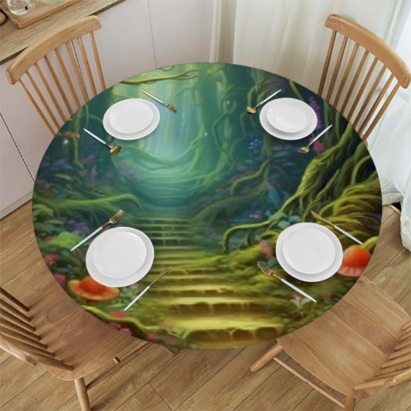 BCIIG Forest Flowers Light Tunnel Round Table Cover Stain Resistant & Washable - Perfect for Indoor/Outdoor Tablecloth, Kitchen, Dining, Wedding, Parties - Table Cloth Tablecloths