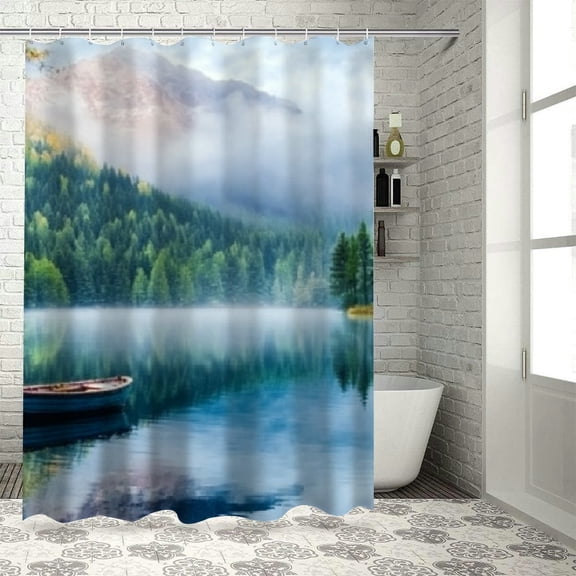 BCIIG Forest Lake Boat Shower Curtain 100% Polyester Bathroom Decor 36"x72
