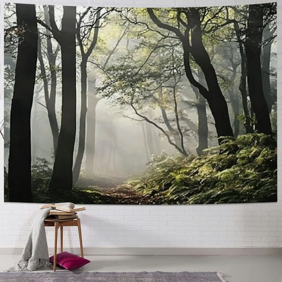 BCIIG Forest Pathway in the Misty Mountain Tapestry Wall Hanging Art Nature Landscape Tapestries Home Decor for Living Room Bedroom Kitchen Dorm Green 40x30inch