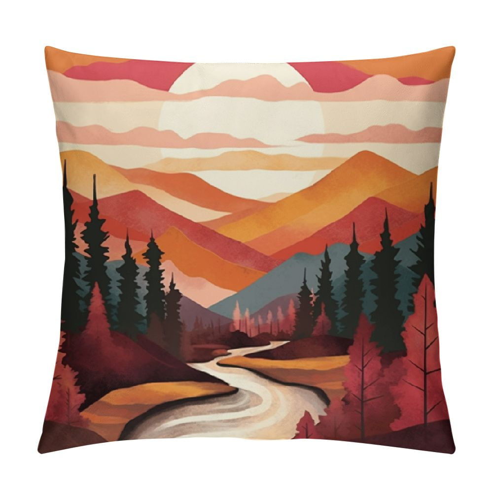 BCIIG Forest River Mountain Graphic Decorative Throw Pillow Cover for