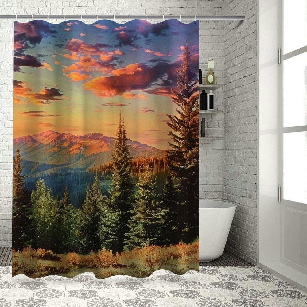 BCIIG Forest Shower Curtain, Heaven Like View with Fir Trees Pines ...