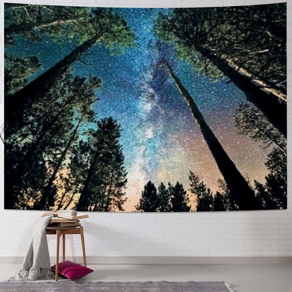 BCIIG Forest Starry Tapestry Wall Hanging, Campfire Starry Night Sky Galaxy Tapestry Nature Tapestry Tree Wall Tapestry Landscape Tapestry for Bedroom Dorm Living Room Men 40x30inch