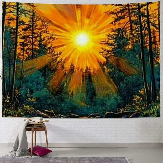 BCIIG Forest Sun Tapestry Trippy Nature Tree Tapestry Hippie Boho Mountain Wall Tapestry Aesthetic Starry Sky Tapestry Vintage Magic River Tapestry Hanging for Bedroom 40x60inch