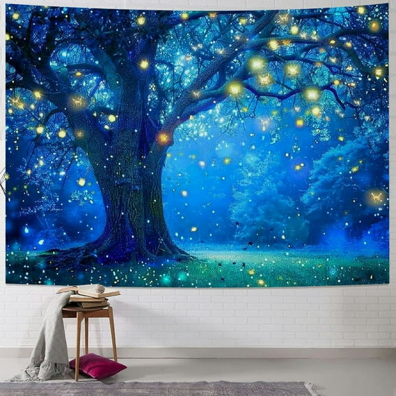 BCIIG Forest Tapestry, Firefly Tapestry for Bedroom, UV Reactive Glow in Dark Tapestries for Wall Hanging 60x50inch