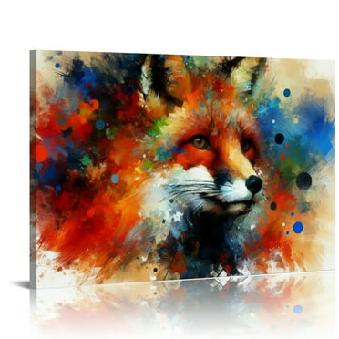 BCIIG Fox Art Print, Animal Painting Wall Art Abstract Artwork, Colorful Wildlife Prints Decor 24" x 16"