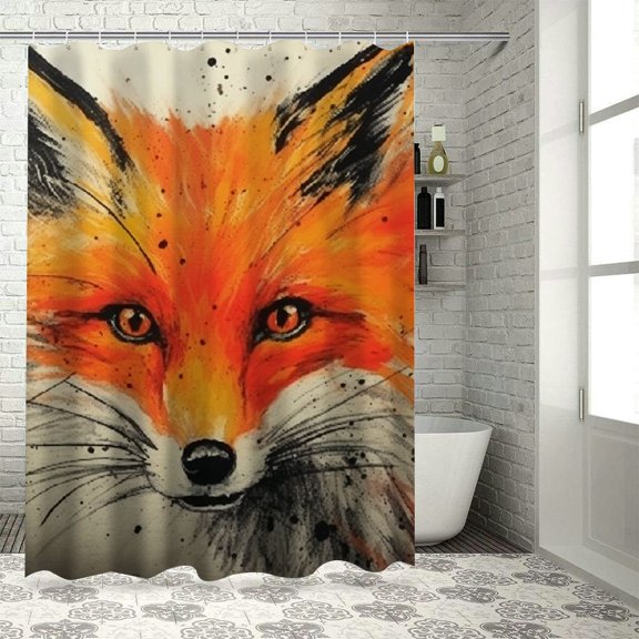 BCIIG Fox Bathroom Decor Set with Hooks, Colorful Luxurious Graphic Print Polyester Fabric Shower Curtain Set, 100% Waterproof Home Bathtubs Decoration, Various Sizes Available 69x72