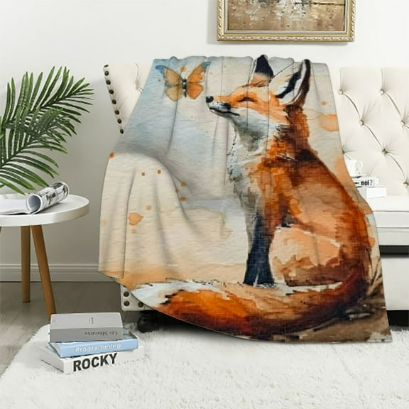 BCIIG Fox Butterfly Warm Lightweight Blanket Soft Fleece Blankets Throw Living Rooms Sofa Decor Cow Gifts All Seasons Flannel Material Blanket 40x50in