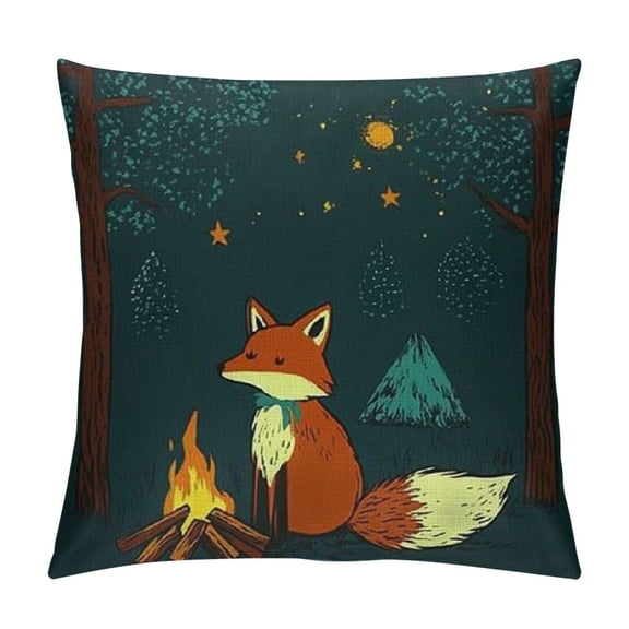 BCIIG Fox Campfire Woods Graphic Decorative Throw Pillow Cover for Home Couch Living Room Bed Sofa - Autumn Theme - 1PC 18x18in