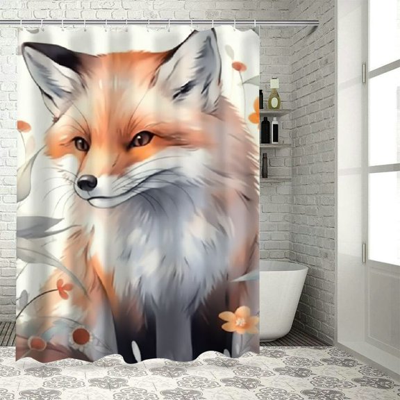 BCIIG Fox Flowers Bathroom Decor Set with Hooks, Colorful Luxurious Graphic Print Polyester Fabric Shower Curtain, Chic Modern Design, Waterproof, Easy Installation 60x72