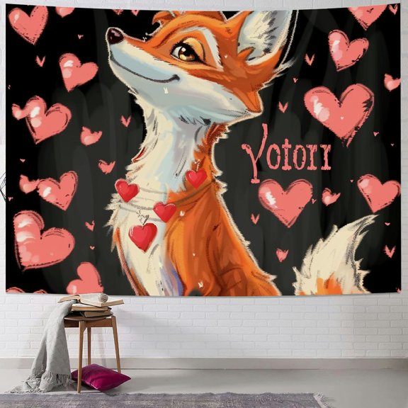 BCIIG Fox Hearts Furry Art Tapestry Wall Hanging Unique Style Graphic Tapestries Home Wall Decor for Living Room Bedroom Apartment Farmhouse Dorm 50x40inch