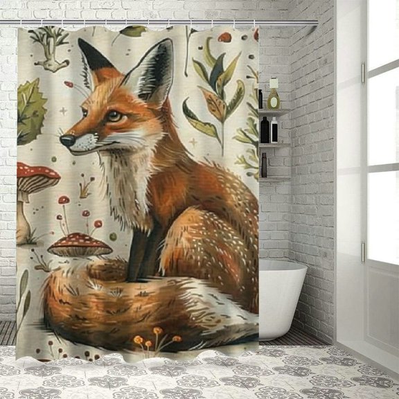 BCIIG Fox Mushrooms Bathroom Decor Set with Hooks, Colorful Luxurious Graphic Print Polyester Fabric Shower Curtain, Chic Modern Design, Waterproof, Easy Installation 60x72