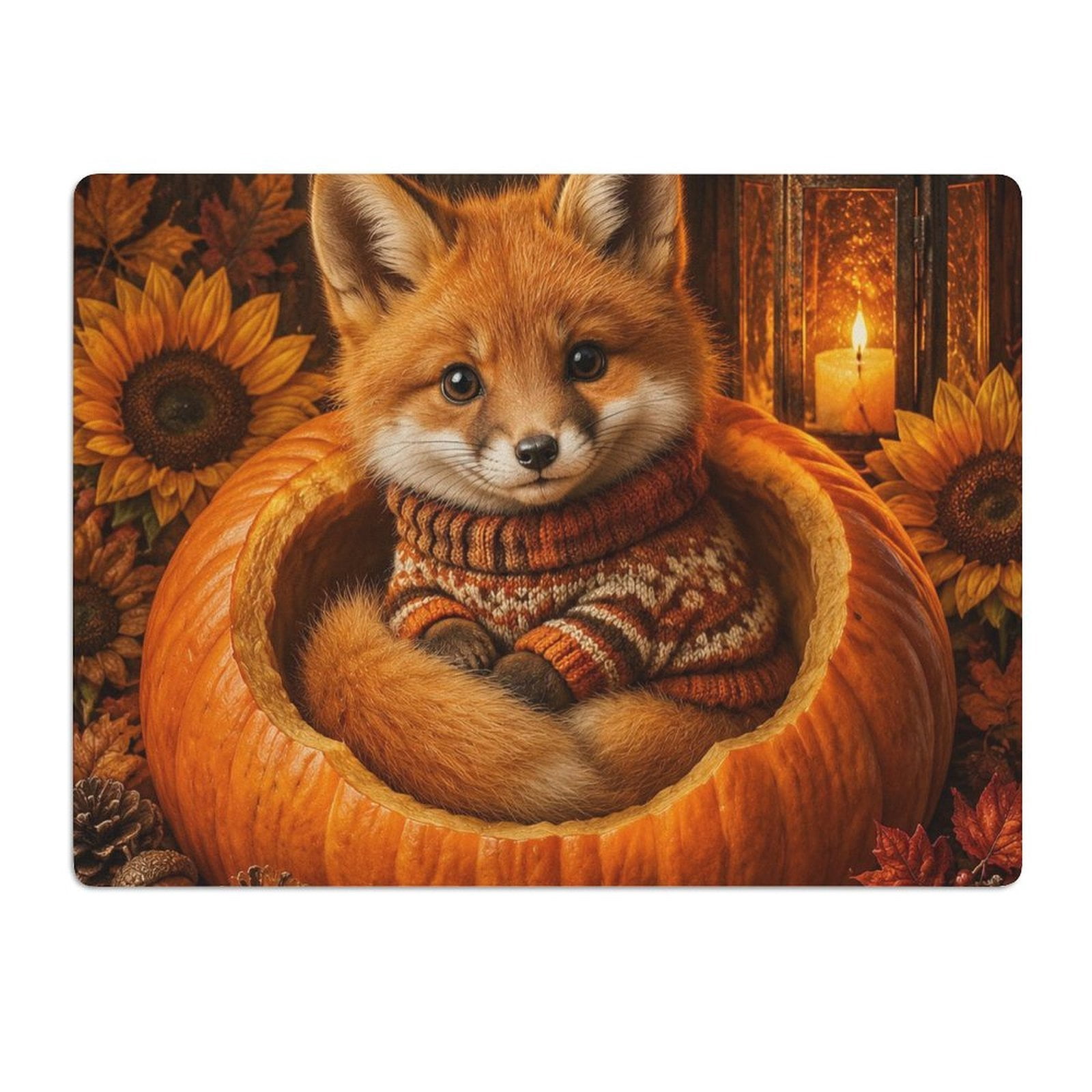 BCIIG Fox Pumpkin Basket Rustic Autumn Portrait Mouse Pad, Square ...