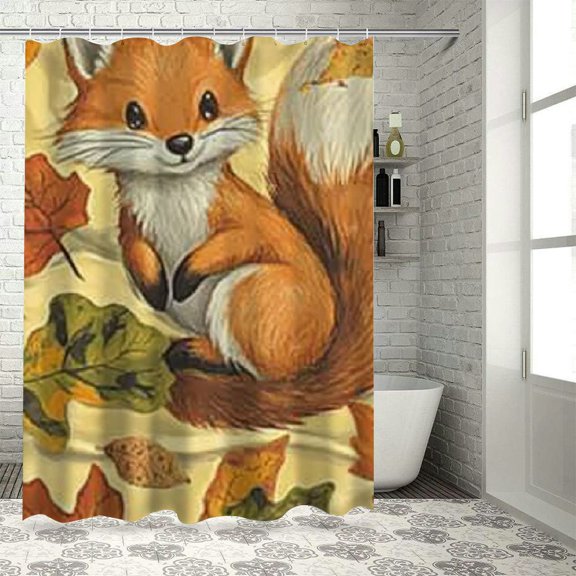 BCIIG Fox Squirrel Leaves Bathroom Decoration Set, Colorful Luxury Polyester Cloth Fashion Shower Curtain with Hooks 60"x72