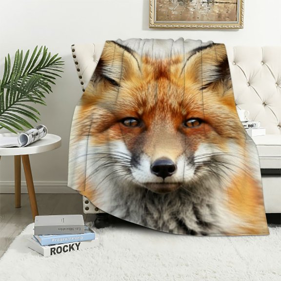 BCIIG Fox Theme Warm Lightweight Soft Fleece Blanket All Seasons Throw Blanket for Living Rooms Sofa Decor Cow Gifts 50x60in