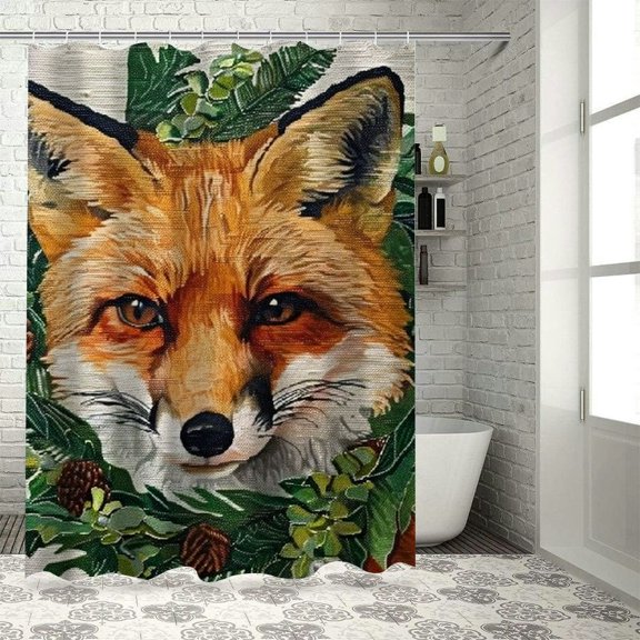 BCIIG Fox Wreath Bathroom Decor Set with Hooks, Colorful Luxurious Graphic Print Polyester Fabric Shower Curtain, Chic Modern Design, Waterproof, Easy Installation 60x72