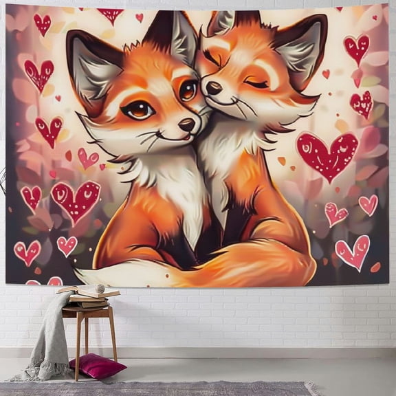 BCIIG Foxes Hearts Furry Art Tapestry Wall Hanging Unique Style for Home Decor - Living Room Bedroom Apartment Farmhouse Dorm - 4 Sizes Available 60x50inch