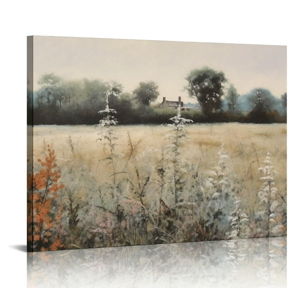 BCIIG  Framed Landscape Large Canvas Wall Art, Wildflower Floral Field of Flowers Vintage Wall Art Prints Decor,Modern Farmhouse Decor,Cottage Bedroom Bathroom Office Decor   20x16in