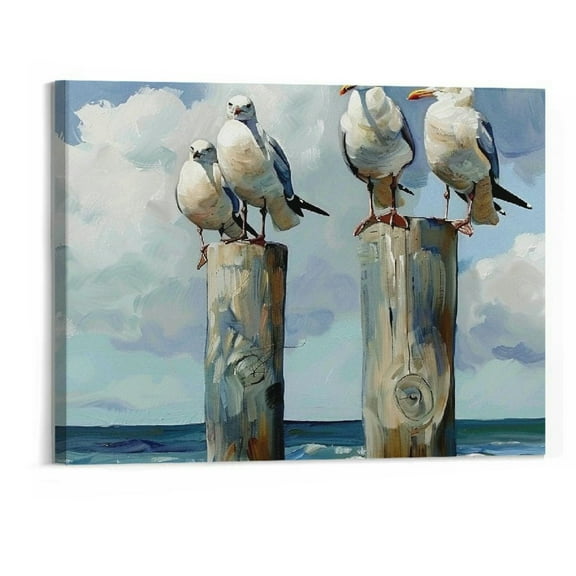 BCIIG  Framed Wall Art Seagull Paintings for Wall Decorations Birds Beach Canvas Prints Modern Coastal Animal Wall Pictures Canvas Artwork Wall Decor Canvas Wall Art Ready to Hang, 20"x16"