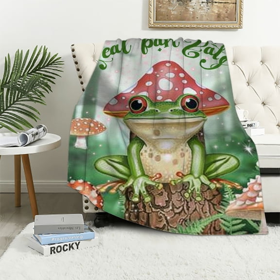 BCIIG Frog Blanket - Snuggle into Our Animal-Themed Flannel Blanket,  Inches, in Pastel Greens with a Charming Frogs and Mushrooms Design 60x80in
