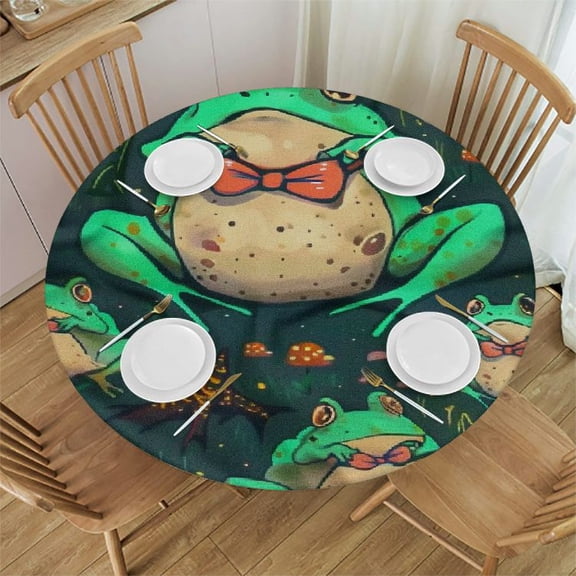 BCIIG Frog Bow Tie Forest Round Table Cover Stain Resistant Washable Indoor Outdoor Tablecloth Kitchen Dining Wedding Parties 100% Polyester Fiber 38-42