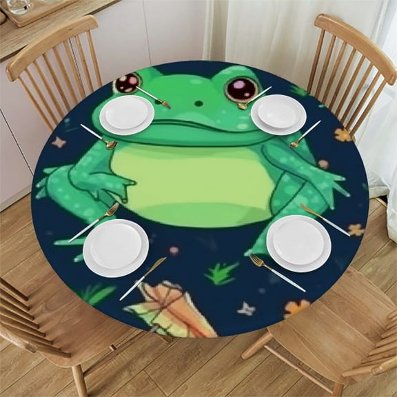 BCIIG Frog Bow Tie Pattern Round Table Cover Stain Resistant Washable - Great for Indoor, Outdoor, Kitchen, Dining, Wedding, Parties 100% Polyester Fiber 42"-46