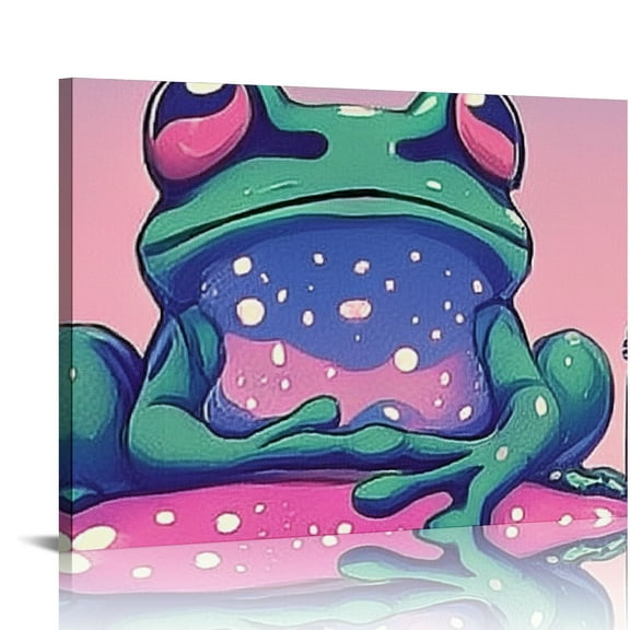 BCIIG Frog Bubbles Wall Decor Canvas Art Print for Home Office, High Resolution Professional Artwork, Handmade Quality Frame 20x16in