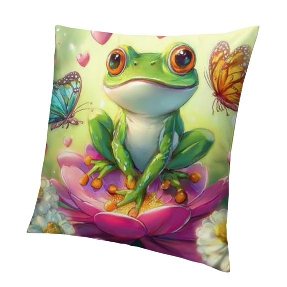 BCIIG Frog Flower Butterflies Throw Pillow Cover for Home Furnishing 18x18in