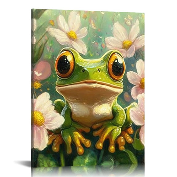 BCIIG Frog Flowers Fantasy Wall Decor Canvas Art for Home Office 16x20 in