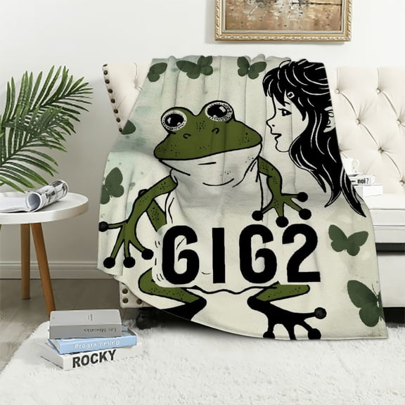 BCIIG Frog Girl Silk Screen Warm Lightweight Blanket Soft Fleece Throw Blanket for All Seasons, Living Room Sofa Decor, Cow Gifts, Super Soft Blanket Gifts Pack of 1 60x80in