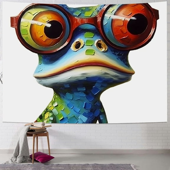 BCIIG Frog Glasses White Background Tapestry Wall Hanging Unique Style Graphic Tapestries Home Wall Decor Art for Living Room Bedroom Apartment Farmhouse Dorm 50x40inch