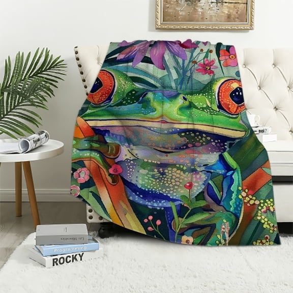 BCIIG Frog Jungle Flowers Warm Lightweight Blanket Soft Fleece Throw Blanket for All Seasons Living Rooms Sofa Decor Cow Gifts Blanket 50x60in