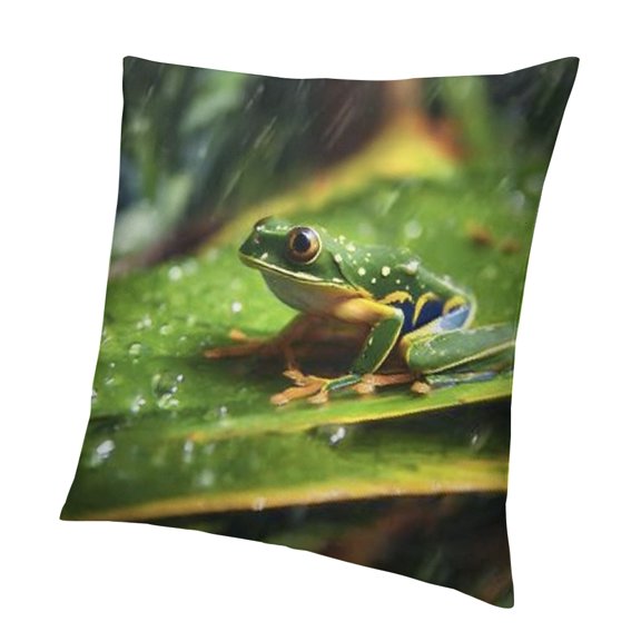 BCIIG Frog Leaf Rain Pillowcase Short Plush Zipper Closure Home Decor 18x18in