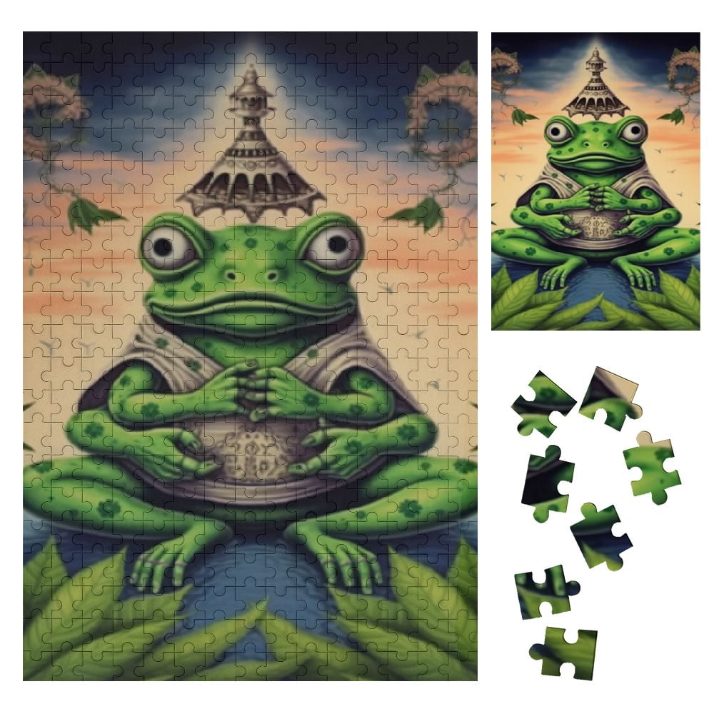 BCIIG Frog Lotus Marijuana Leaf Wooden Jigsaw Puzzle Vertical Style Eco ...