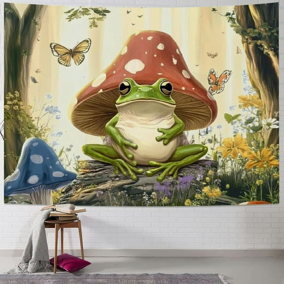 BCIIG Frog Mushroom Tapestry, Aesthetic Moon Stars Butterfly Tapestry Wall Hanging for Bedroom, Plant Floral Funny Tapestries Living Room College Dorm Home Decor 40x60inch