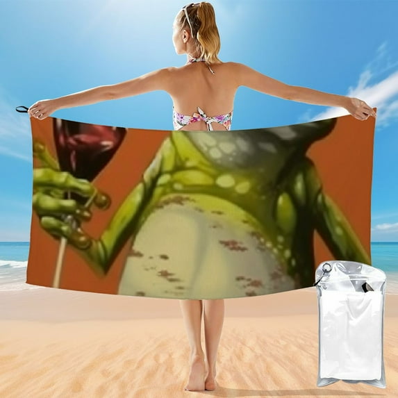 BCIIG Frog Quick Dry Bath Towel 27.5x55in Ultra-Fine Fiber Towel with Tropical Print, Rapid Drying Lightweight Beach Towel for Travel and Home Use 55x27.5in