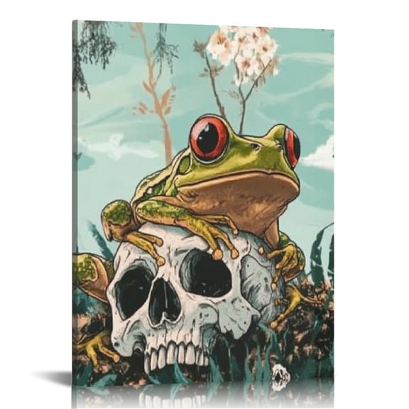 BCIIG Frog Skull Forest Print Canvas Wall Art Home Decor 16x20 in