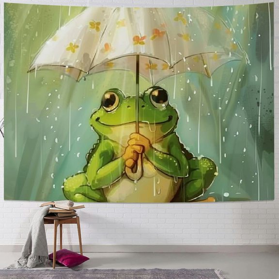 BCIIG Frog Umbrella Rain Tapestry Wall Hanging Unique Style Graphic Tapestries Home Wall Decor Art Living Room Bedroom Apartment Farmhouse Dorm 40x60inch
