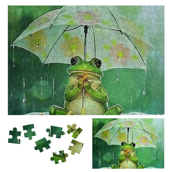 BCIIG Frog Umbrella Rain Wooden Jigsaw Puzzle Impossible Puzzles Gift for Family Friends 300 PCS